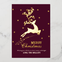 Personalized Reindeer Gold Foil Christmas Card