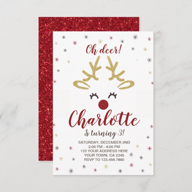 Personalized Reindeer Invitation (Front/Back)