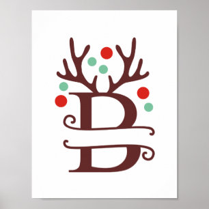 Personalized Reindeer Letter B Split Monogram Poster
