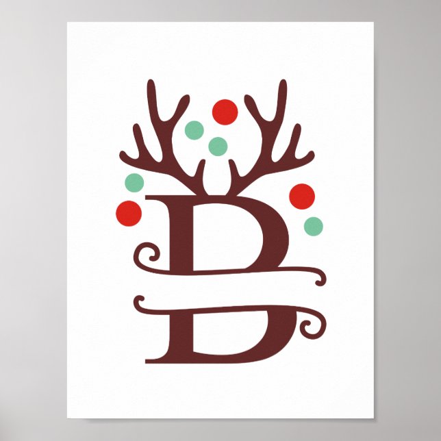 Personalized Reindeer Letter B Split Monogram  Poster (Front)