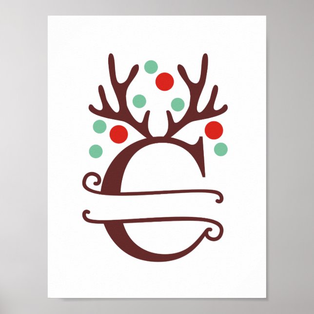 Personalized Reindeer Letter C Split Monogram Poster (Front)