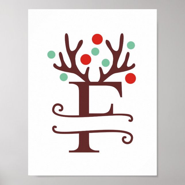 Personalized Reindeer Letter F Split Monogram Poster (Front)