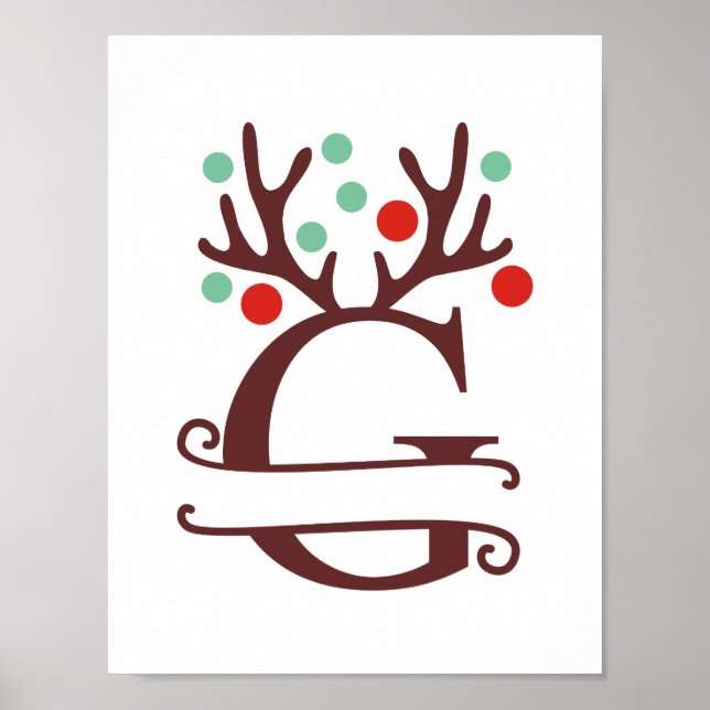 Personalized Reindeer Letter G Split Monogram Poster (Front)