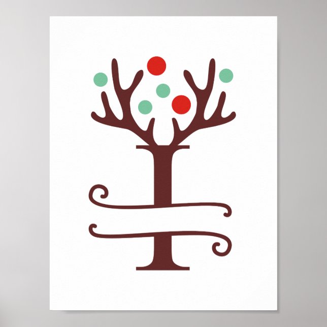 Personalized Reindeer Letter I Split Monogram Poster (Front)
