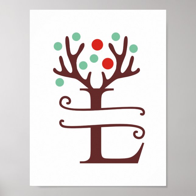 Personalized Reindeer Letter L Split Monogram Poster (Front)