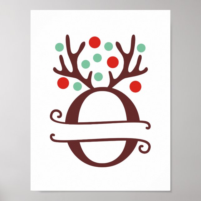 Personalized Reindeer Letter O Split Monogram Poster (Front)