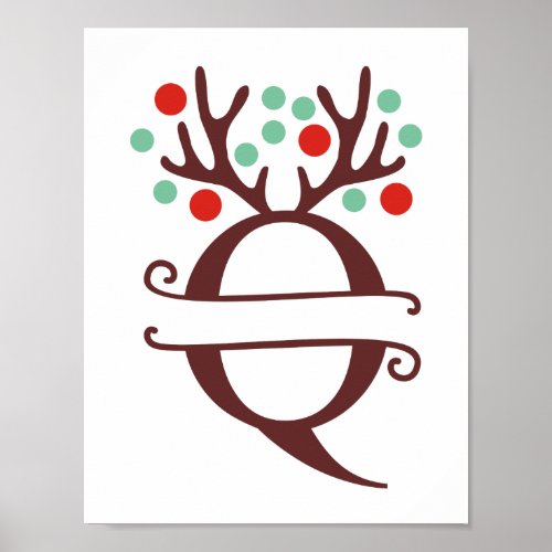 Personalized Reindeer Letter Q Split Monogram Poster