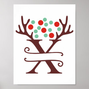 Personalized Reindeer Letter X Split Monogram Poster