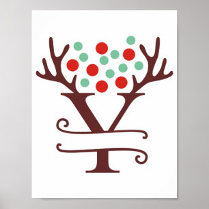 Personalized Reindeer Letter Y Split Monogram Poster
