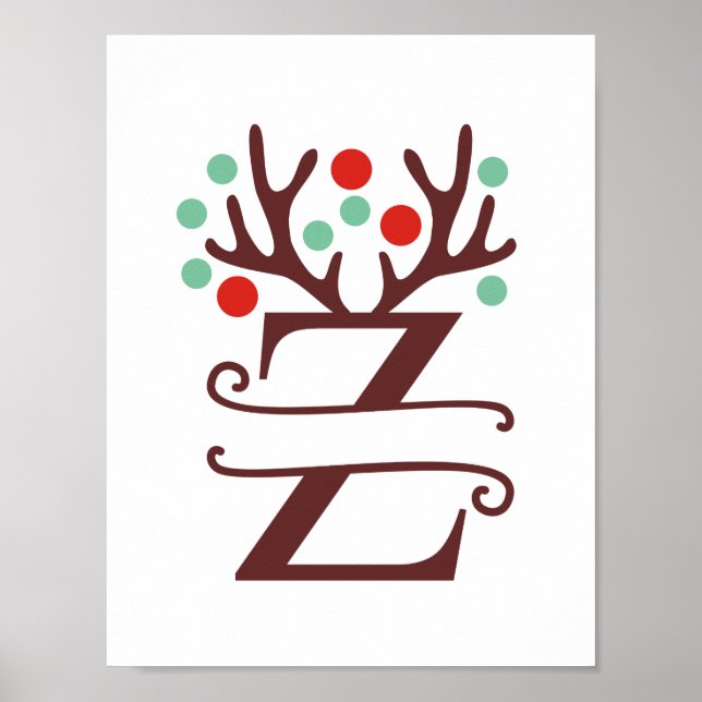 Personalized Reindeer Letter Z Split Monogram Poster (Front)
