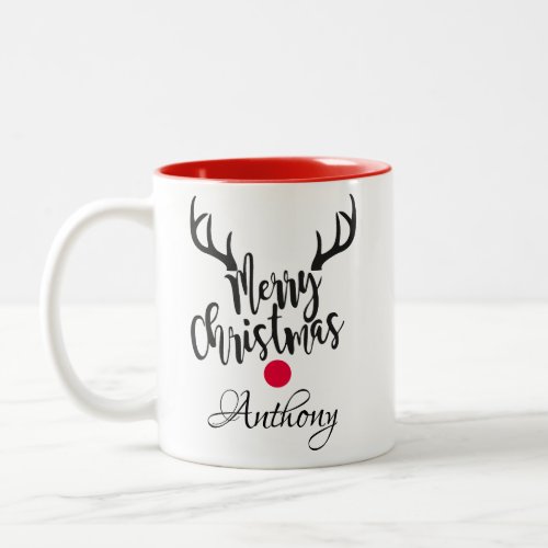 Personalized reindeer_ merry christmas  Two_Tone coffee mug