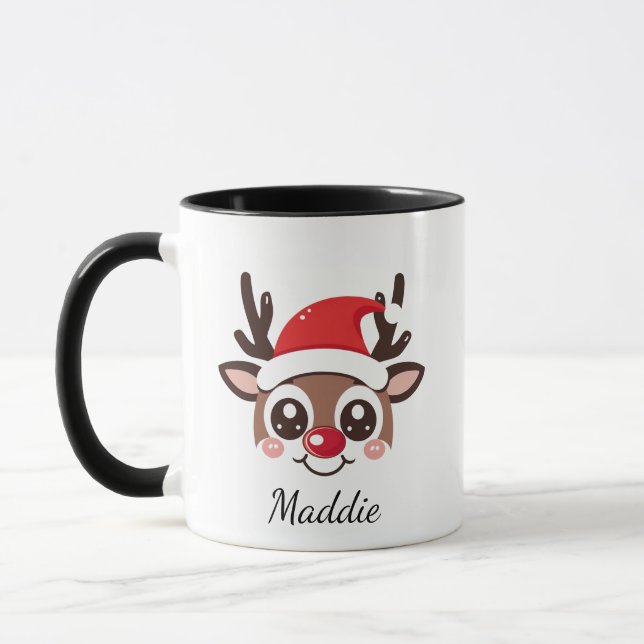 Personalized Reindeer Mug – Custom Christmas Gift (Left)