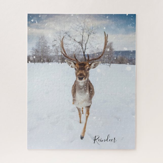 Personalized Reindeer Photo Jigsaw Puzzle (Vertical)