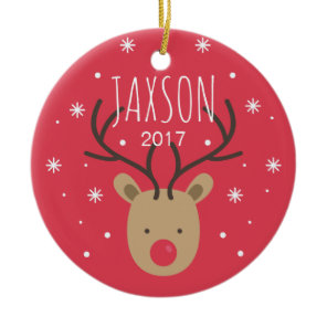 Personalized Reindeer Porcelain Christmas Ornament