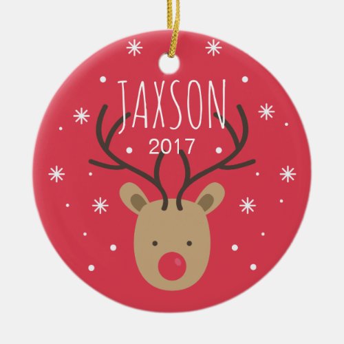 Personalized Reindeer Porcelain Christmas Ornament