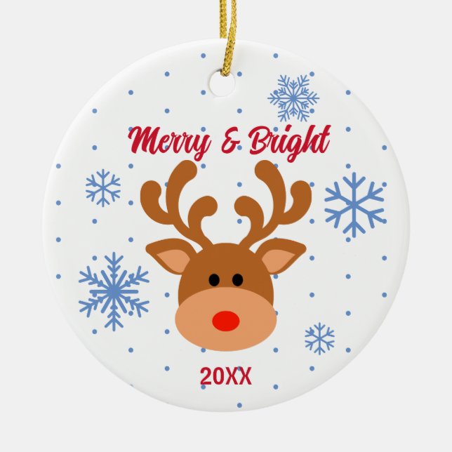 Personalized Reindeer Snowflake Ceramic Ornament (Front)