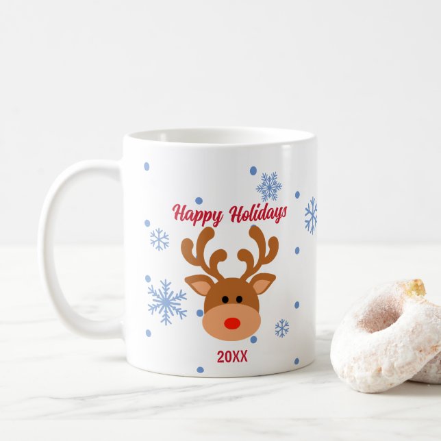 Personalized Reindeer Snowflake Holiday Mug (With Donut)