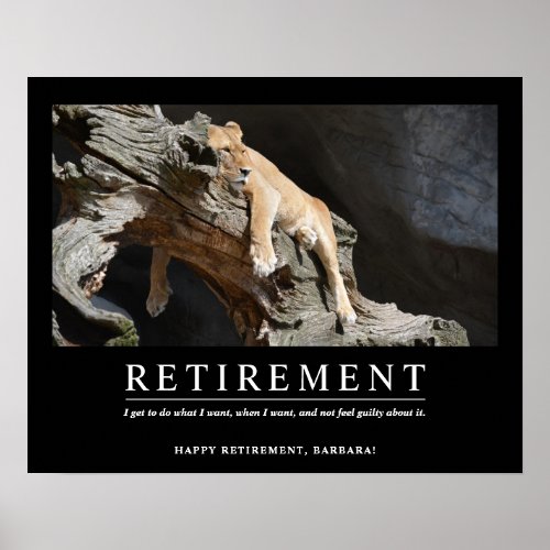Personalized Relaxing Lioness Custom Retirement Poster