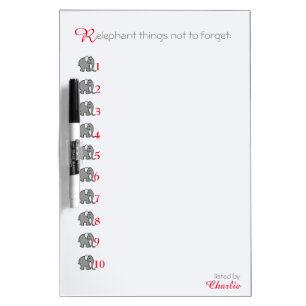 Personalized "RElephant" List Do not Forget Dry Erase Board
