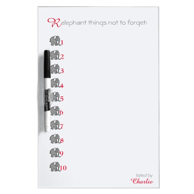 Personalized "RElephant" List Do not Forget Dry Erase Board (Front)