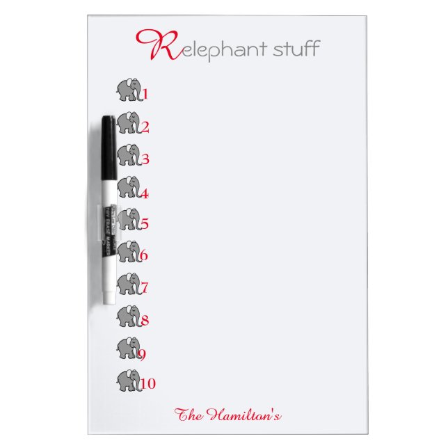Personalized RElephant  Stuff List with Elephants Dry Erase Board (Front)