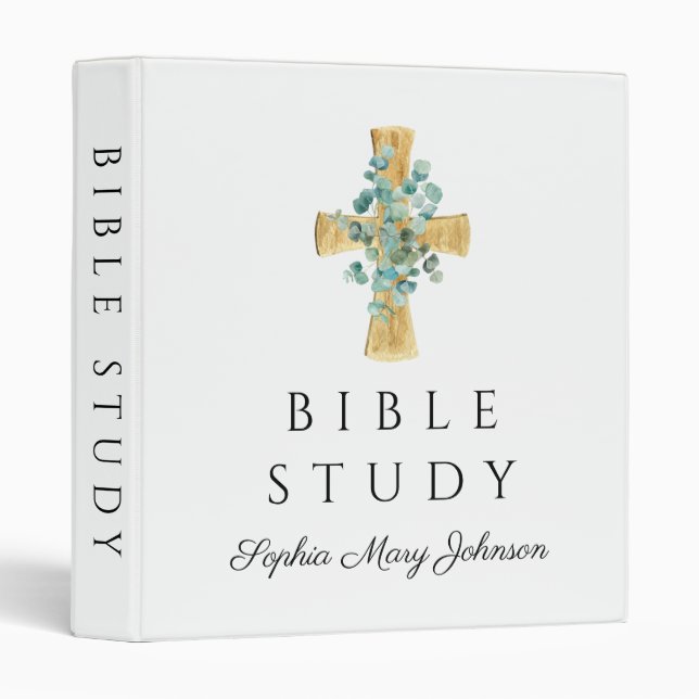 Personalized Religious Eucalyptus Cross  3 Ring Binder (Front/Spine)