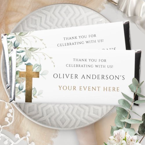 Personalized Religious Event Elegant Greenery Hershey Bar Favors