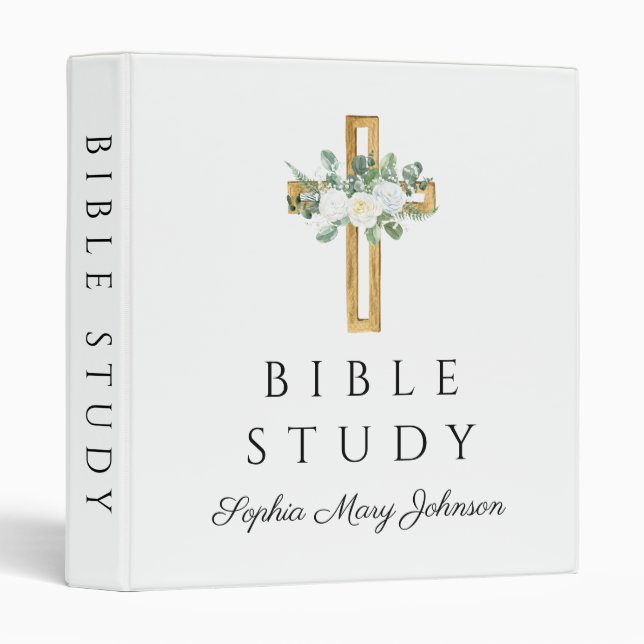 Personalized Religious Floral Peonies Cross  3 Ring Binder (Front/Spine)