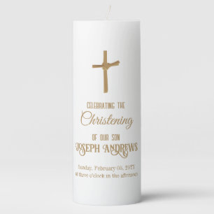 Personalized Religious Golden Palm Cross and Text Pillar Candle
