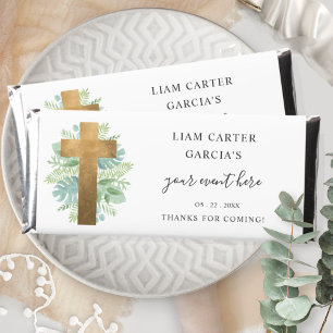 Personalized, Religious Greenery Cross Chocolate Hershey Bar Favors