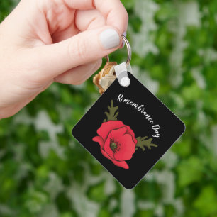 Personalized Remembrance Day Red Poppy Keychain