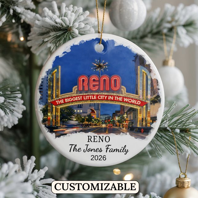 Personalized Reno Ornament, Custom Nevada State Ceramic Ornament (Creator Uploaded)