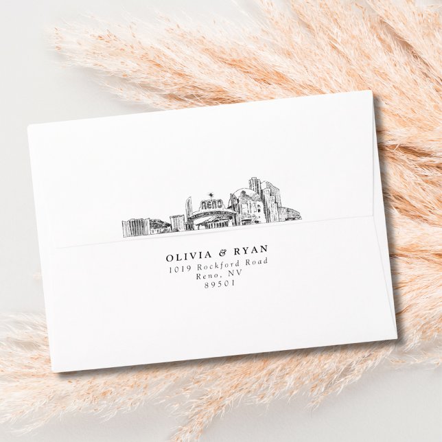 Personalized Reno Skyline Sketch Envelope (Reno mailing envelope)