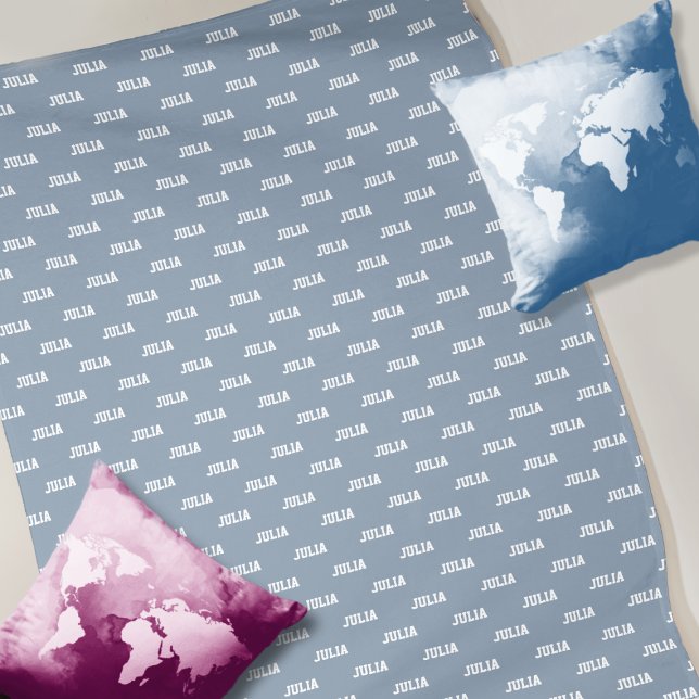 Personalized Repeating Her Name Dusty Blue Fleece Blanket (Creator Uploaded)