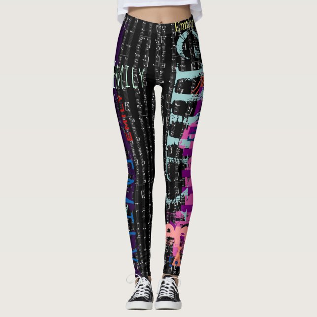 Personalized Repeating name 5 letters Music Notes Leggings (Front)