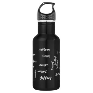 Personalized, Repeating Name, Black and White Water Bottle
