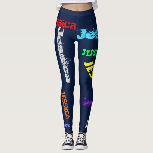Personalized Repeating Name Black Bold Leggings (Front)
