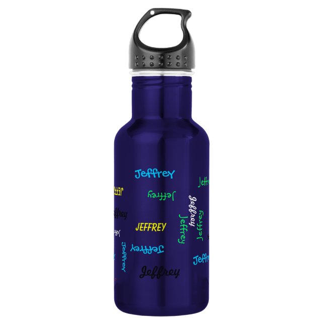 Personalized Repeating Name, Blue  Water Bottle (Front)