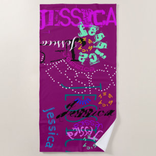 Personalized Repeating Name for 7 Choose Colors BT Beach Towel