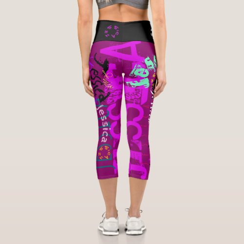 Personalized Repeating Name for 7 Choose Colors L Capri Leggings