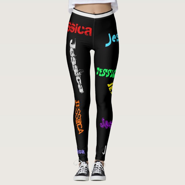 Personalized Repeating NAME Letters Leggings Black (Front)