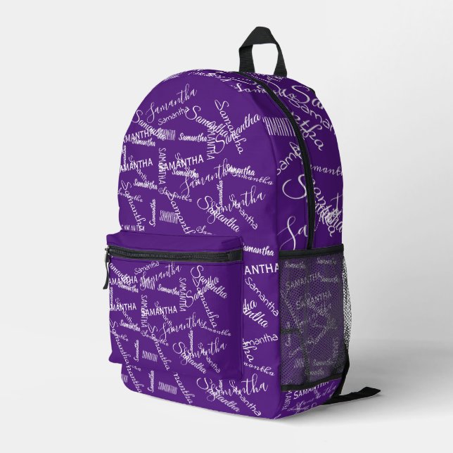 Personalized Repeating Name Monogram Printed Backpack (Back Corner Right)