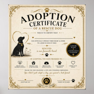 Personalized Rescue Dog Adoption Certificate Poster