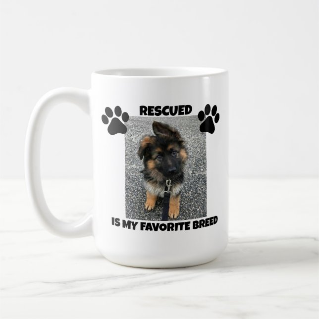 Personalized Rescued is My Favorite Breed 15oz Coffee Mug (Left)