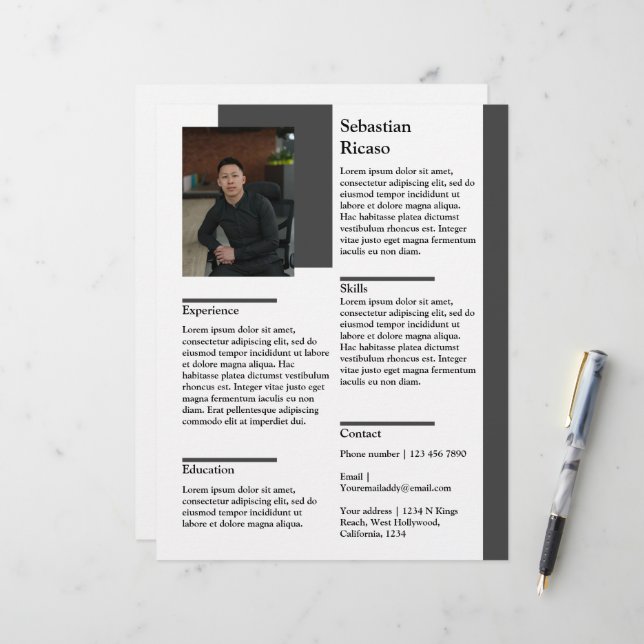 Personalized resume with photo template letterhead (Front/Back In Situ)