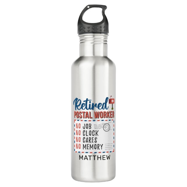 Personalized Retired Postal Worker Retirement  Stainless Steel Water Bottle (Front)
