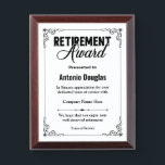 Personalized Retirement Award For Retiree<br><div class="desc">Award to recognize your favorite Employee. Let them know how much you appreciate them. Perfect gift for an employee who is retiring and needs a memento with a personal sentiment. retirement quotes for award black and gold,  Personalized Retirement Plaque,  Customized Award for Co-Worker or Retiree</div>