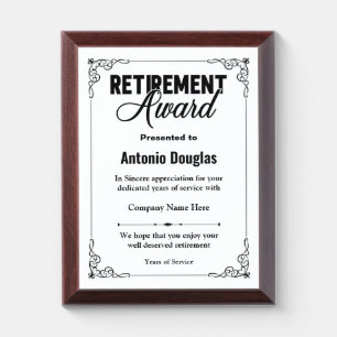 Personalized Retirement Award For Retiree
