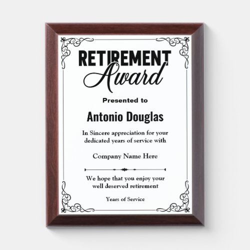 Personalized Retirement Award For Retiree