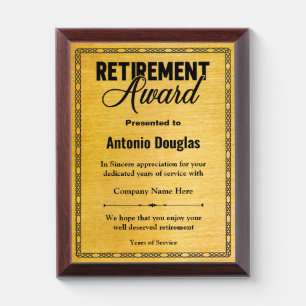 Personalized Retirement Award For Retiree